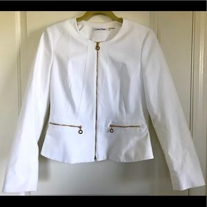 Calvin Klein White Peplum Back Jacket Blazer sz 10